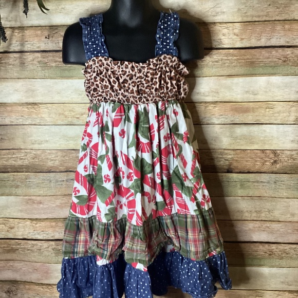 Girls Sundress Denim Candy Cane Christmas Holiday Size 5 - Picture 1 of 5